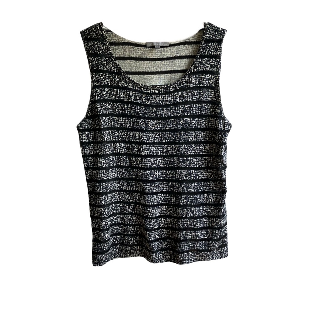 Neiman Marcus Cashmere Collection Knit Top Size XL Stripe Sleeveless Silk Blouse
